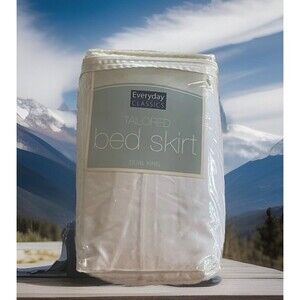 Bed Skirt Dual King Tailored White 14" Drop Everyday Classics New NIP